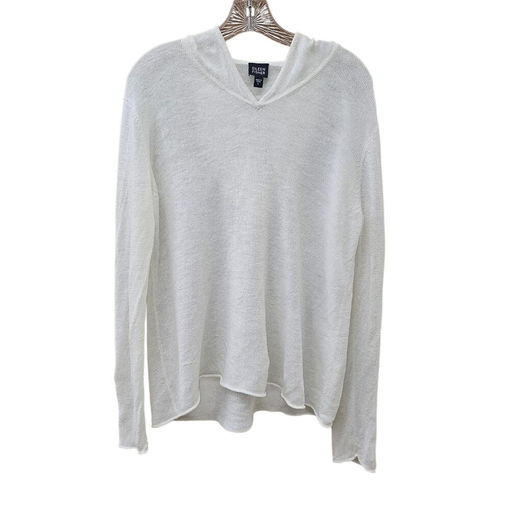 Eileen Fisher 100% Linen Hooded Knit Sweater Style #34LG Women's Large